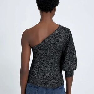 7 For All Mankind One Shoulder Metallic Black Top size Small NWT